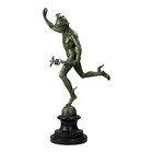 Greek Roman God Hermes Mercury Real Bronze On Marble Base Statue Green Oxidation