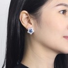 Fashion Silver Plated Cubic Zirconia Cz Blue Flower Pendant Necklace Earring Set