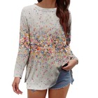 Women Long Sleeve Shirts Floral Casual Crewneck Top Tshirt Basic Tee Fall Winter