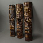 Set Of 3 Exquisite 24-inch High Hand-carved Tiki Mask Wall Hanging Sculptures