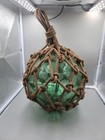 Vintage Large Japanese Glass Fishing Float Buoy Ball Net Green 8   