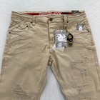 Smugglers Moon Jeans Mens 40x33 Khaki Beige Denim Button Fly Roll Up Distressed