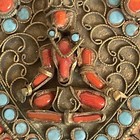 Vintage Tibetan Coral   Turquoise Brass Trinket Stash Jewelry Filigree Heart Box