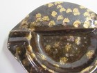 Vintage Brown With Gold Flecks Glass 3 Slot Ashtray 7  X 6 1 2  Free Shipping