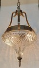Antique Vintage Art Deco Brass Cut Glass Ship Ceiling Fixture Hanging Light Lamp
