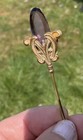 Victorian Hat Pin Czech Amethyst Glass Brass Art Nouveau 8 5   