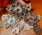 Embroidered Appliques Flower Sequins Glass Beads 3x5 25  Layered Hand Sewn 1pc