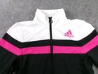 Adidas Jacket Women Extra Small Black Pink Track Running Workout Gym Full Zip