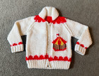 Vtg Handmade Knit Circus Carousel Cowichan Zip Up Sweater - Youth Kid s Small