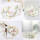 Hipiwe Mirror Glass Vanity Tray - Gold Ornate Makeup Tray Vintage Octagonal Perf