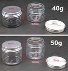 Empty Pet Jars Aluminum Lids Clear Silver Plastic Cosmetic Cream 25 30 40 50ml