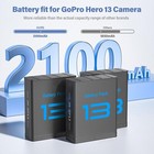 3-pack 2100mah  Batteries 3-channel Led Usb Charger For Gopro Hero13 Black