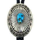 Charlie John  Bolo Tie  Waterweb Kingman  Sterling Silver  Navajo Handmade  44 