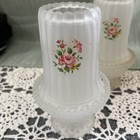 Pair Vintage Westmoreland Glass Fairy Lamp Candle Satin Frosted Roses
