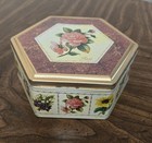 Six Sided Floral Metal Tin Featuring Roses 2 5x7  Gently Used 