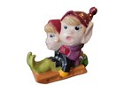 Pixies Gnomes Elves On Sled Christmas Ceramic Figurine Sculpture 3  X 3  