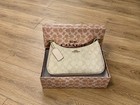 Coach Signature Logo Shoulder Bag Beige cream Gold Hardware Zip W  Brand Card