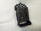 Antique Cast Iron Match Safe Holder Box Wall Mount W  Lid Ornate Black Vintage