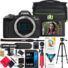 Canon Eos R50 Mirrorless Camera Body Black   Microphone Tripod Accessory Bundle