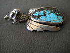 Native American Navajo Webbed Turquoise Sterling Silver Cast Eagle Head Pendant