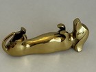 Brass Dachshund Weiner Dog Figure Paperweight Business Card Holder Vintage