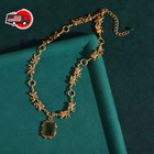 Vintage Green Glass Pendant Necklace Relief Palace Gold Lion Luxury Jewellery