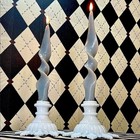 Milk Glass White Candle Holder Pair Vintage Lattice Design