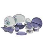 Royalon Inc Melmac Purple   White Corsage 44 Pc Dinnerware Set Vintage Usa