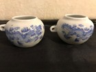 Pair-vintage Chinese Porcelain Bird Feeders-water Bowls  Blue Dragons  Dollhouse