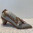 Vtg Victorian Mini Shoe Pin Cushion  Color Green With Flowers