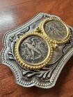 Vintage Belt Buckle 2 Genuine Walking Liberty Silver Half Dollars 90  Silver