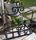 Vintage Wrought Iron Magazine Rack Black Thick Scrollwork Wall Or Floor Holder 