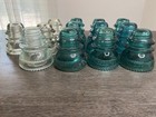 Lot Of 16 Vintage Glass Insulators Clear Aqua Teal Electric Telegraph Power Line