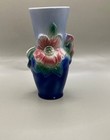 Vintage Royal Copley 3d Floral Pink And Cobalt Blue Pottery 8  Vase Made In Usa