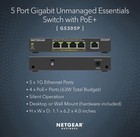 Netgear 5 Port Gigabit Ethernet Poe Switch 4 Poe  Ports 63w Unmanaged  gs305p 
