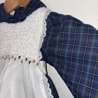 Vtg Polly Flinders Smocked Dress Blue Plaid White Collar Embroidered Flowers 2t
