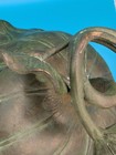 Japanese Bronze Ikebana Lotus Blossom Bowl With Leaf Design Vintage