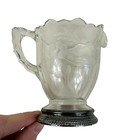 Vintage Clear Etched Glass Cream   Sugar Set Metal Base 