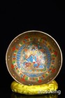 7  China Antique Copper Pure Copper Tire Painted Padmasambhava Buddha Sound Bowl