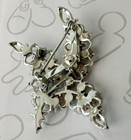 Rhinestone Crystal Leaf 3 Leaves Vintage Pin Brooch Silver Tone