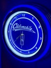 Oldsmobile Motors Script Logo Auto Garage Man Cave Neon Style Led Clock Sign
