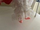 Vintage Bradley Big Eyed Doll White Metal Swing Red Velvet Dress