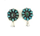 Vintage Southwestern Cluster Turquoise Sterling Silver Squash Blossom Earrings