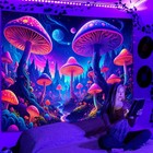 Blacklight Fantasy Mushroom Forest Tapestry     Uv Reactive Glow In The Dark Galax