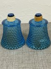 Set Of 2 Vintage Turquoise Blue Glass Hobnail Peg Votive Candle Holder