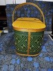 Vintage Burlington Hawkeye Green Wicker Picnic Basket