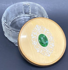 Antique Art Deco Green Stone Bakelite Vanity Powder Jar Trinket Box Metal Lid