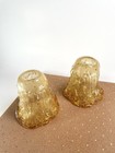Vintage Set Of 2 Art Glass Pendant Light Shades Brown Amber Ruffle Drip Glass