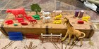 Vintage Plastic Toy Animal Lot 22 Pcs Giraffe Cow Horse Fence Marx Playset Hk