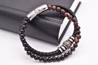 Men s Obsidian Tiger s Eye Leather Healing Energy Reiki Bracelet Perfect Gift